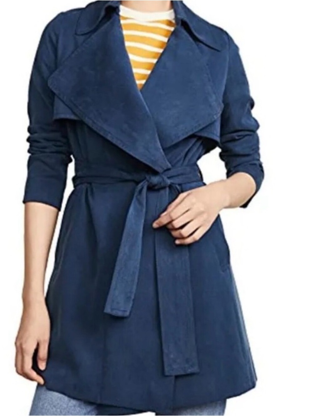 Club Monaco | Blue Waterfall Front Tie-Waist Lyocell Trench Coat Sz XS